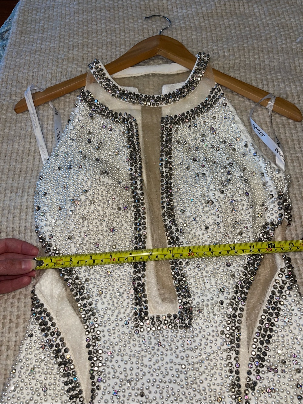Jovani Ivory Beaded Halter Mini Dress with Silver Accents - Picture 12 of 14